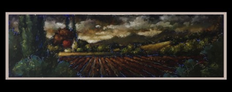 "Across the Field" (a series) Shiva Paintstik on watercolor paper. 4" x 13" (inches). $400.oo unframed.